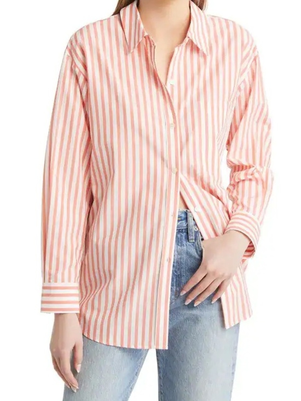RAILS NWOT Arlo Stripe Organic Cotton Button-Up Shirt in Coral and White Size XS